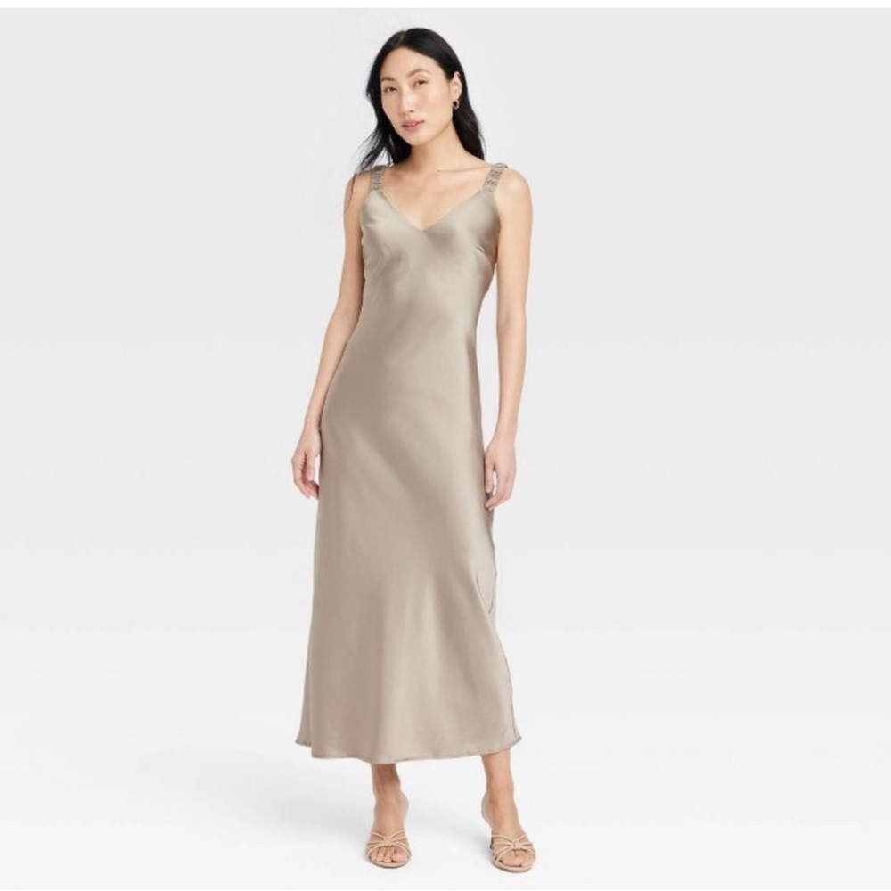 A New Day Women’s Midi Perfect Slip Dress – Khaki